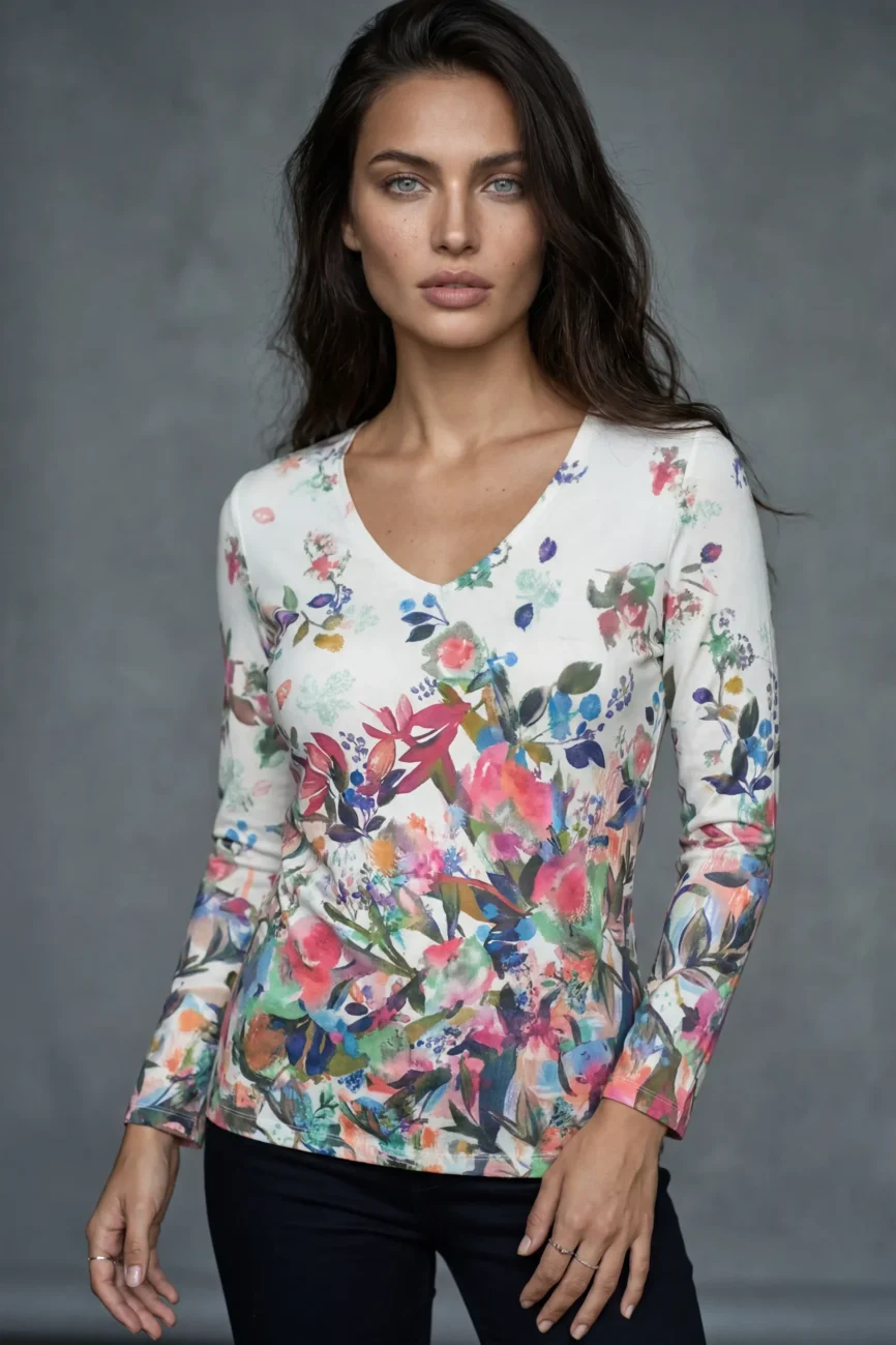 Floral Watercolor V-Neck Top