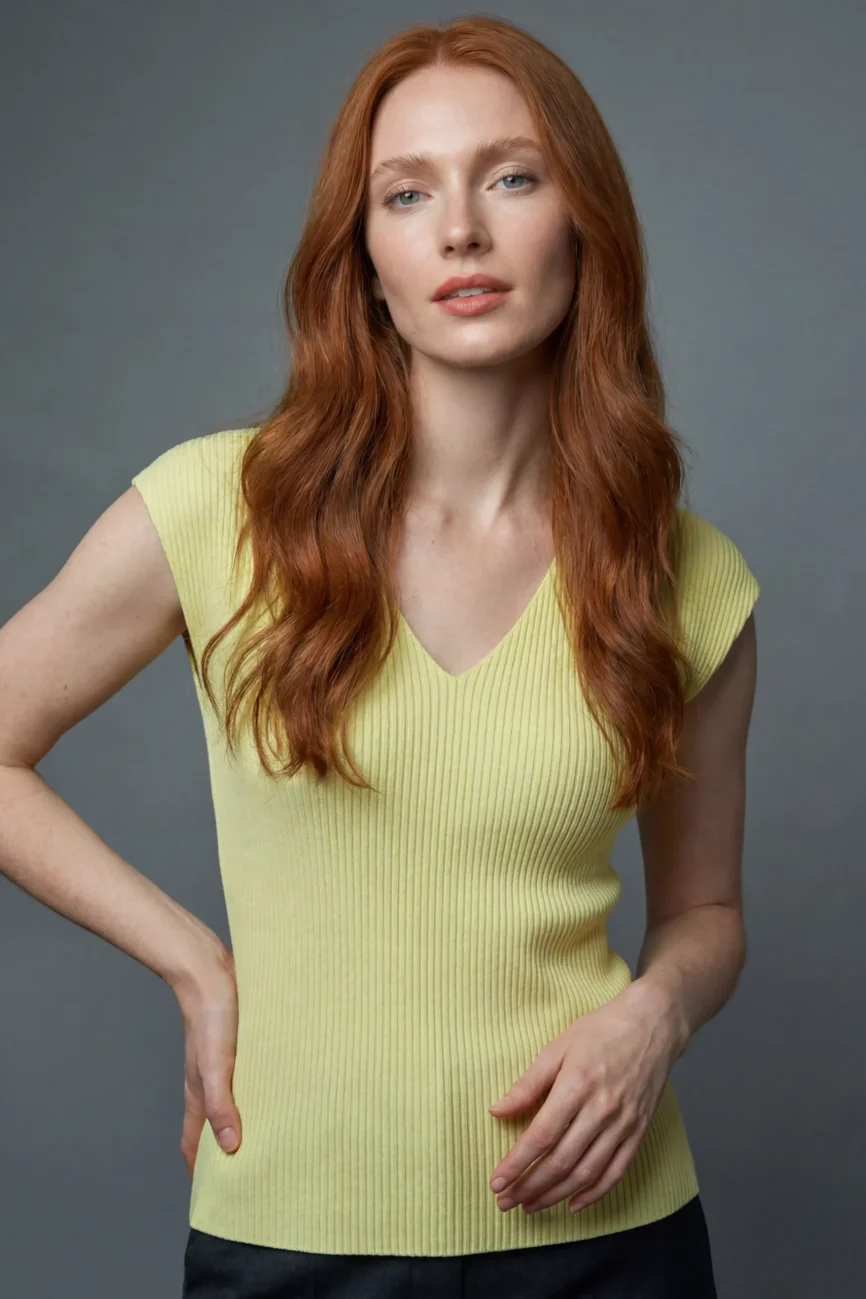 Ribbed V-Neck Cap Sleeve Top