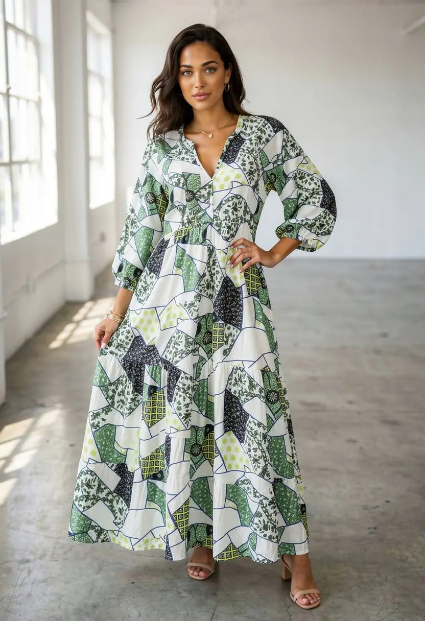 Abstract Print Maxi Dress